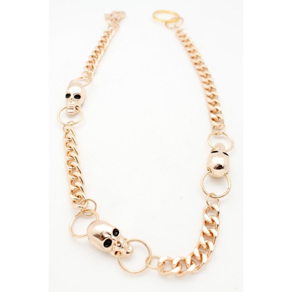 Men Fashion Gold Metal Wallet Chain Thick Links Skulls KeyChain Biker Trucker